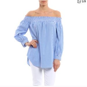 POLO RALPH LAUREN off the Shoulder Striped Blouse.